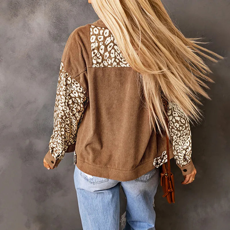 EB | Damen Cordjacke mit LeopardenDetails