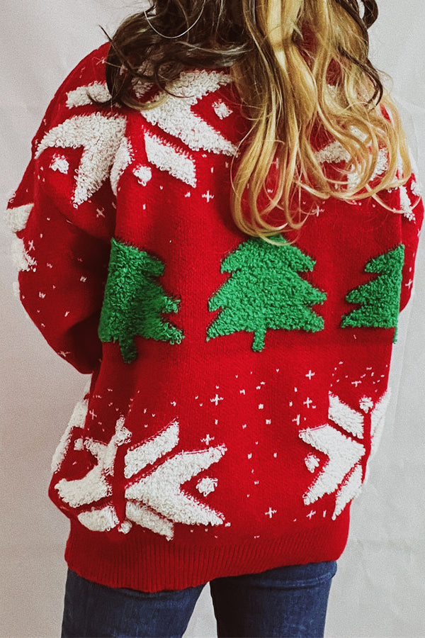 EB | Weihnachtsmuster Gestrickter Rundhalsausschnitt Langarmpullover