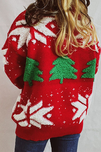 EB | Weihnachtsmuster Gestrickter Rundhalsausschnitt Langarmpullover