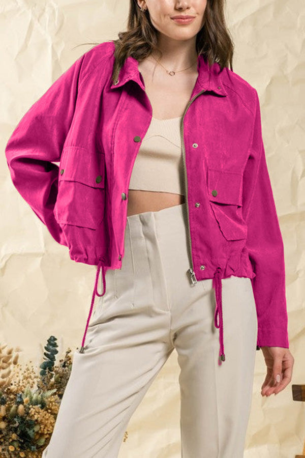 EB | kariert Revers Mehrknopf-Zwei-Taschen-Midi-Jacke