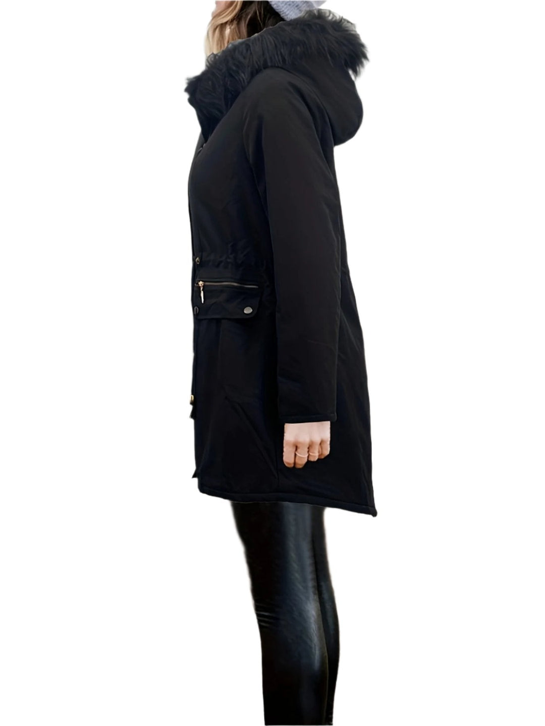 EB | Pelz Winterjacke für Damen - mit Kapuze und Taschen