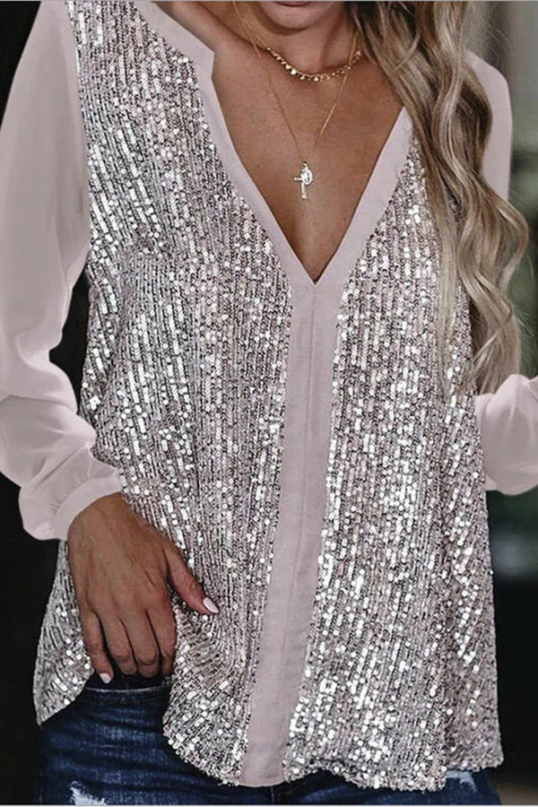 EB | Lange Arm Glitter Bluse
