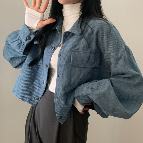 EB | Stylische Blaue Cordjacke für Frauen