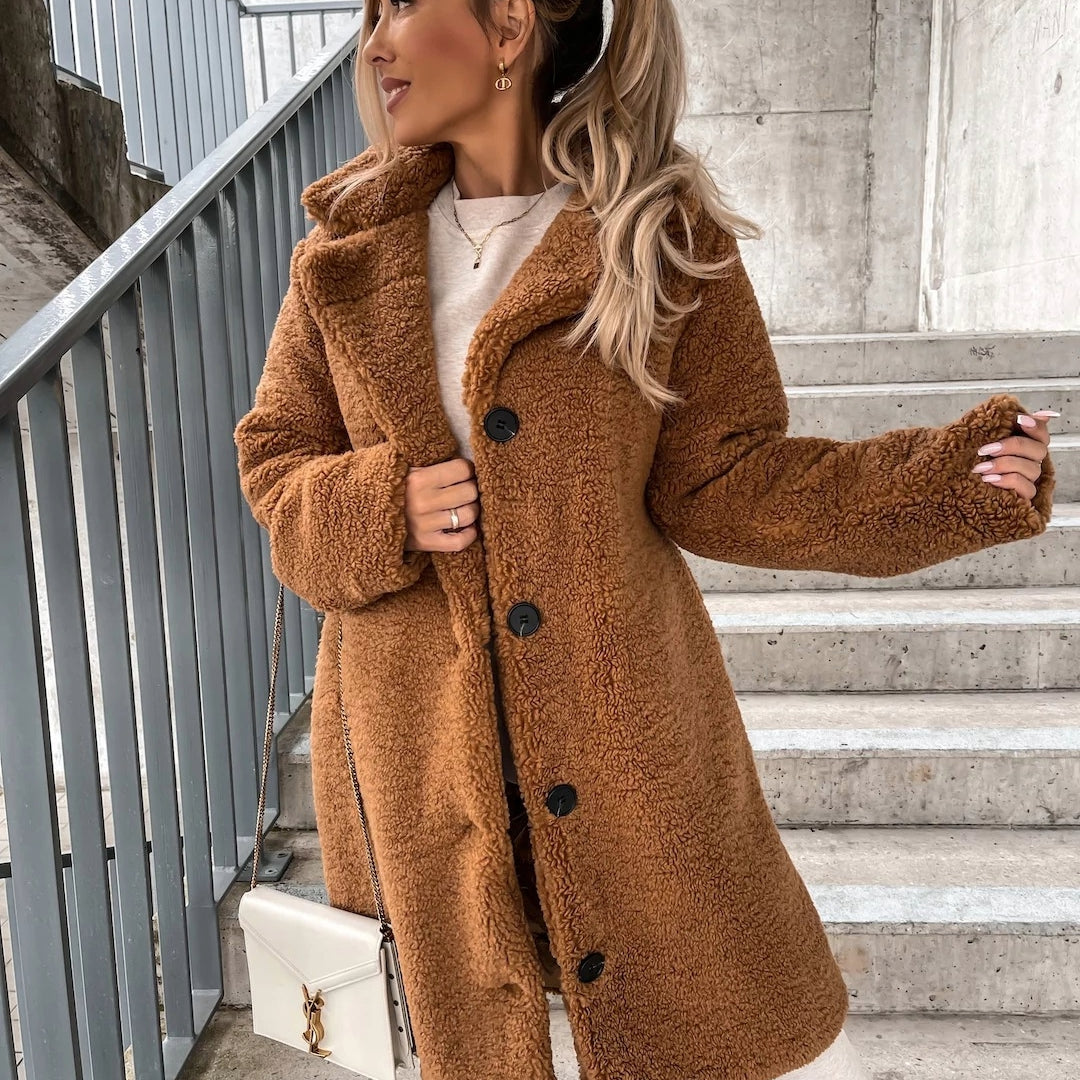 EB | Langer, Warmer Fleece Mantel für Damen