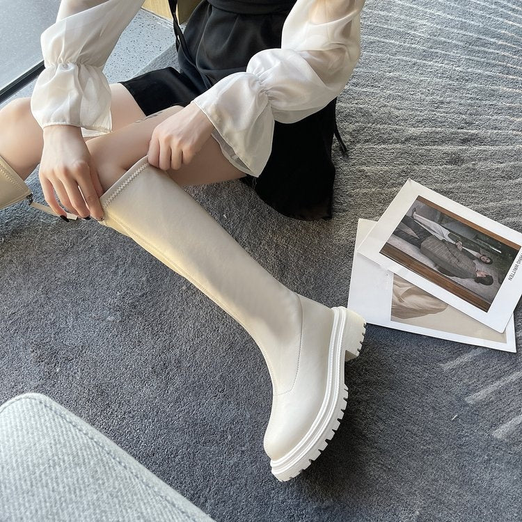 Lange Lederstil Damenstiefel EB