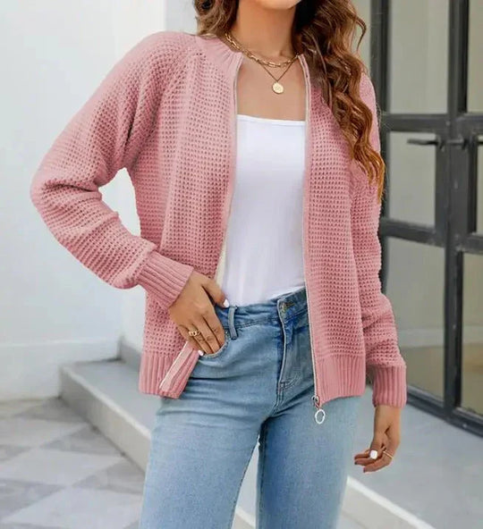 EB | Cardigan - Damen Herbst Einfarbiger Reißverschluss Strickcardigan