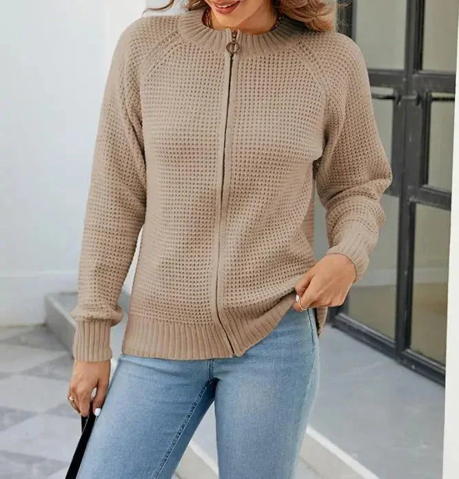 EB | Cardigan - Damen Herbst Einfarbiger Reißverschluss Strickcardigan