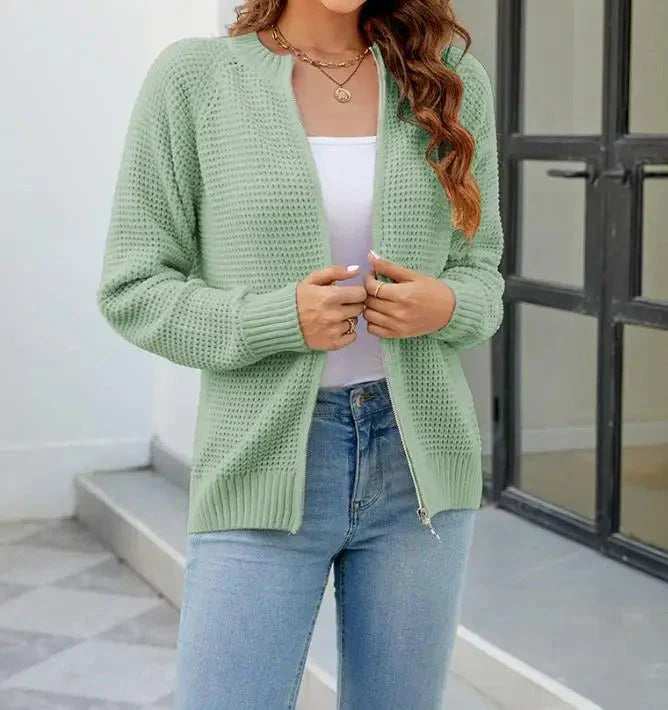 EB | Cardigan - Damen Herbst Einfarbiger Reißverschluss Strickcardigan
