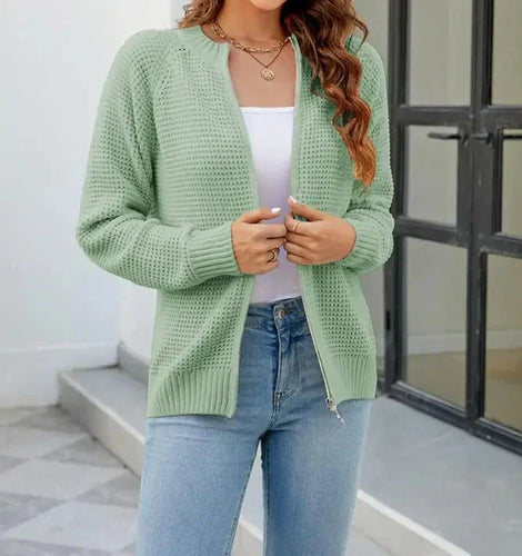 EB | Cardigan - Damen Herbst Einfarbiger Reißverschluss Strickcardigan