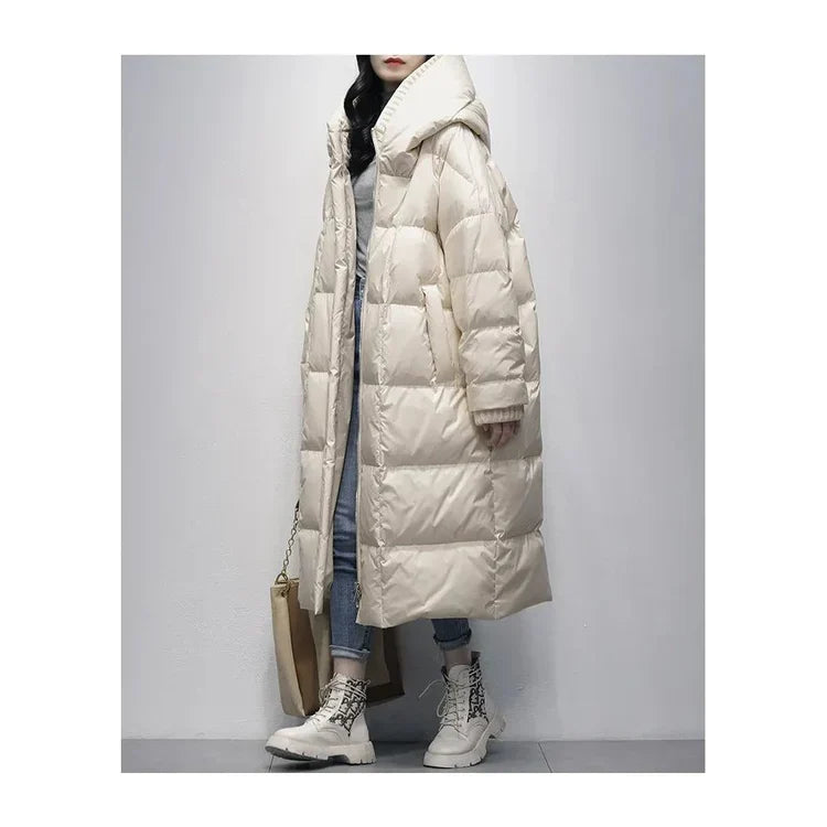 EB | Lange Pufferjacke mit Daunenumhang