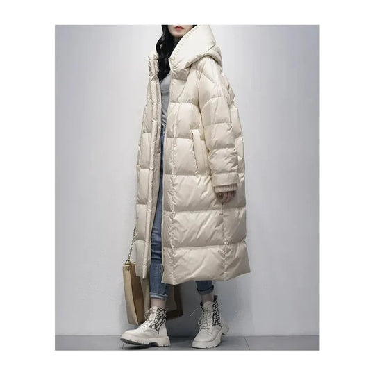 EB | Lange Pufferjacke mit Daunenumhang