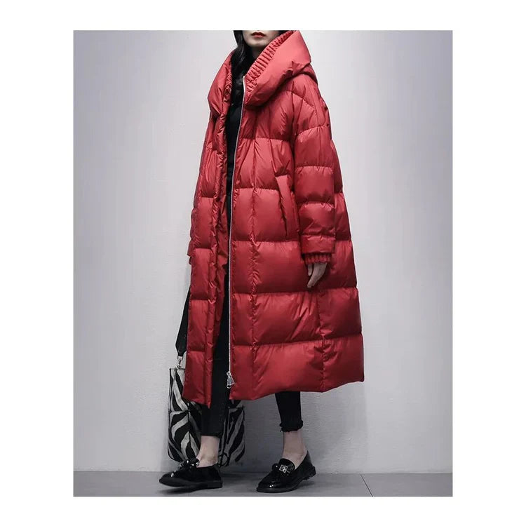 EB | Lange Pufferjacke mit Daunenumhang
