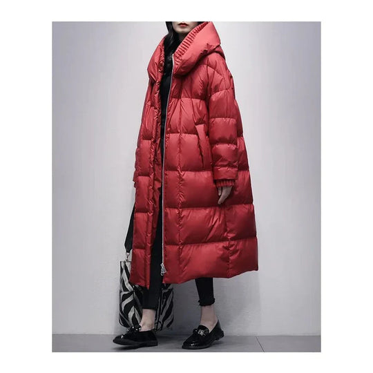 EB | Lange Pufferjacke mit Daunenumhang