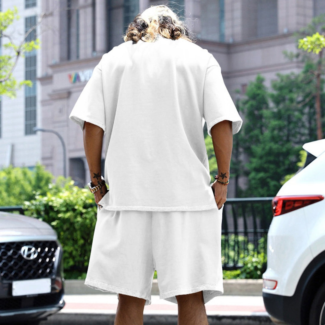 EB | Lockeres T-Shirt Shorts einfarbiges Set