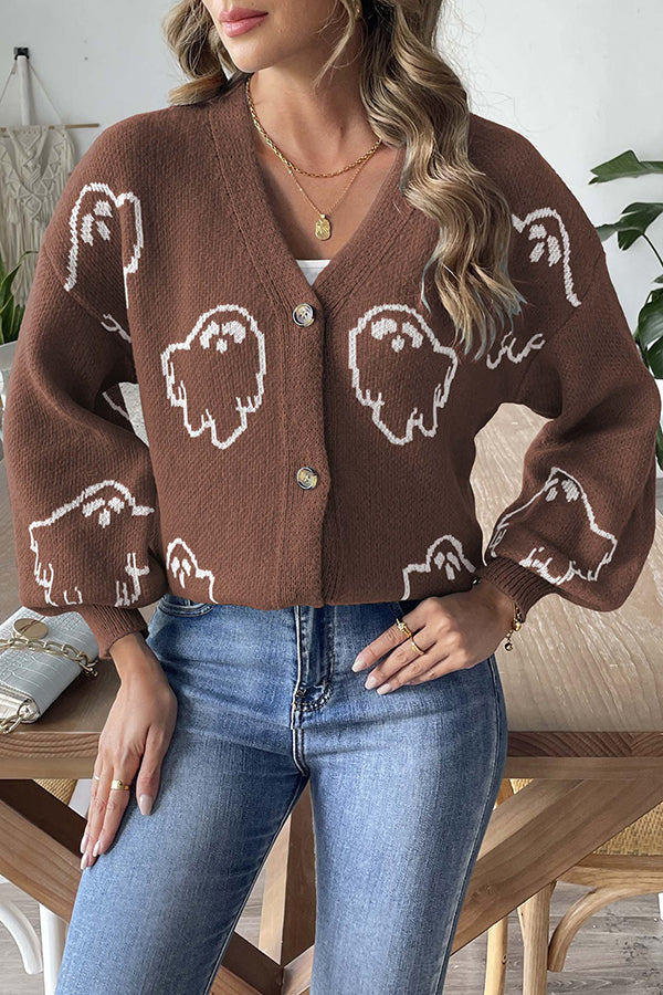 EB | Halloween Geister Strickpullover mit Knopfverschluss
