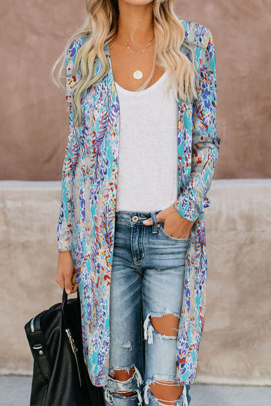 EB | Bedruckter Offene Front Langarm Cardigan