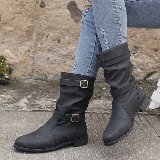 EB | Retro-Charme Schlabbernde Schnallen-Riemen Western Stiefeletten