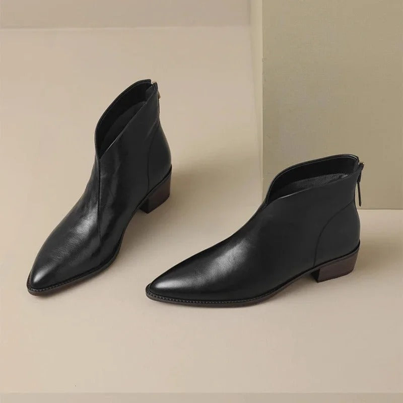 EB | Stiefeletten Echtes Leder Spitzenzehen Mid Blockabsatz Elegante Passform