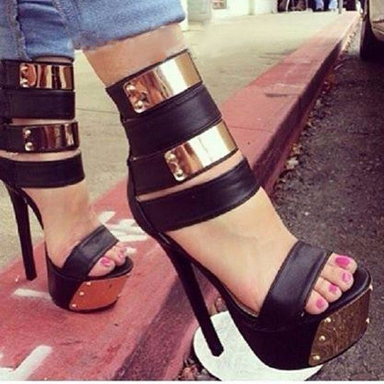 EB | Absatzhoch Offene Zehe Damen Römische Sandalen Metallplatte Nieten Plattform Hohe Absätze