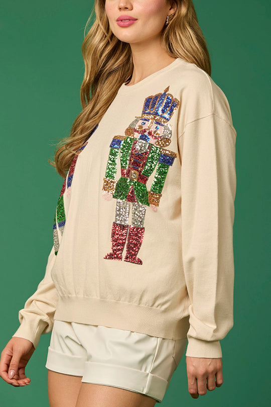 EB | Weihnachtssoldat Pailletten Mode Lässiger Sweatshirt