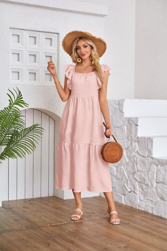 EB | Kleid mit plissiertem Saum und eckigem Ausschnitt, schulterfrei