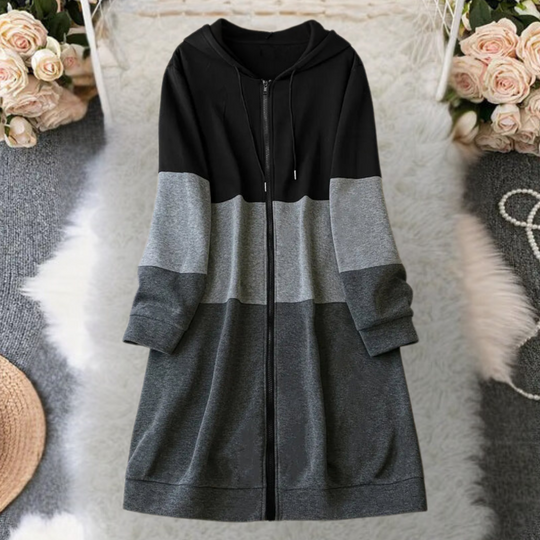 EB | Lange Kapuzenjacke mit Reißverschluss für Damen im Herbst