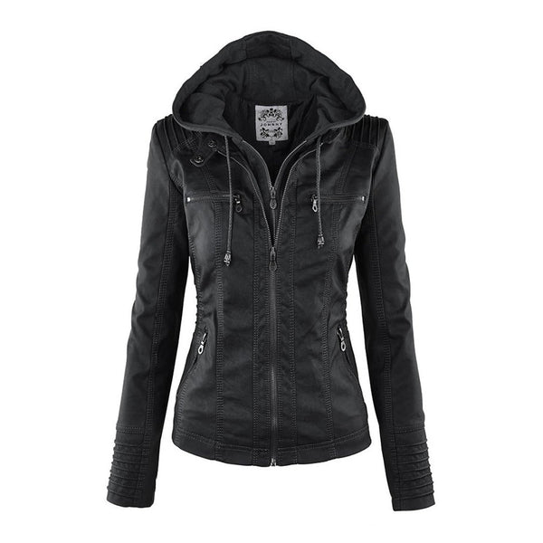 EB | Doppellagige Lederjacke mit Kapuze - Warmer und Stilvoller Damenmantel