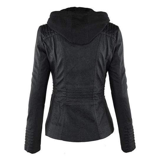 EB | Doppellagige Lederjacke mit Kapuze - Warmer und Stilvoller Damenmantel
