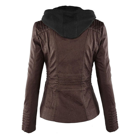 EB | Doppellagige Lederjacke mit Kapuze - Warmer und Stilvoller Damenmantel