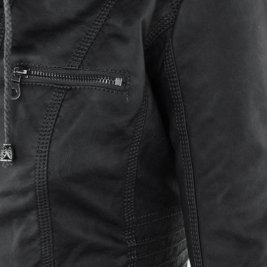 EB | Doppellagige Lederjacke mit Kapuze - Warmer und Stilvoller Damenmantel