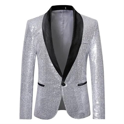 EB - Glänzendes goldenes Squin-Glitz mit Knopf fleece Herren Blazer