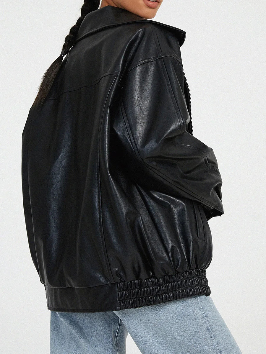 EB | Zip-Up Bikerjacke - Oversized Passform mit gerafftem Saum