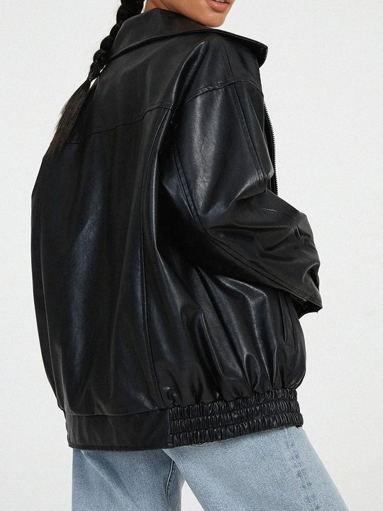 EB | Zip-Up Bikerjacke - Oversized Passform mit gerafftem Saum