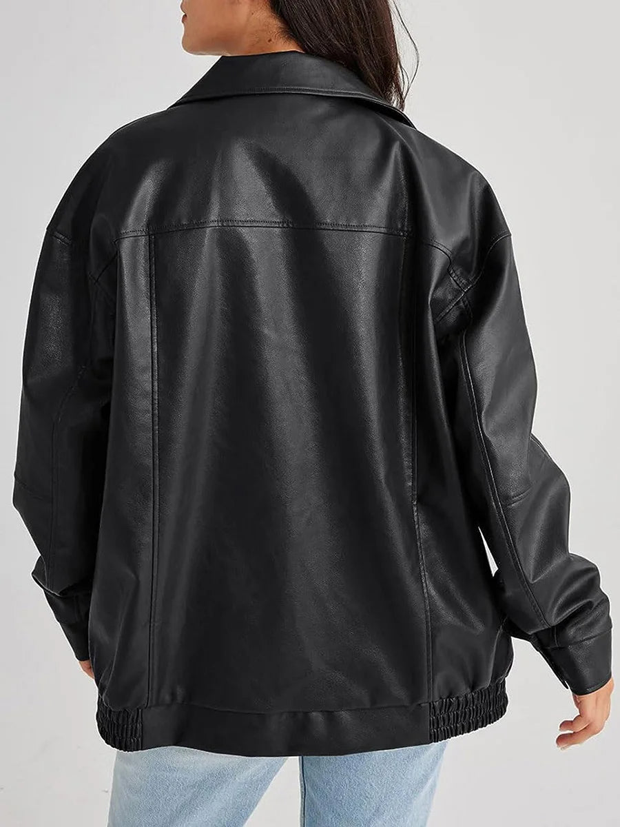 EB | Zip-Up Bikerjacke - Oversized Passform mit gerafftem Saum