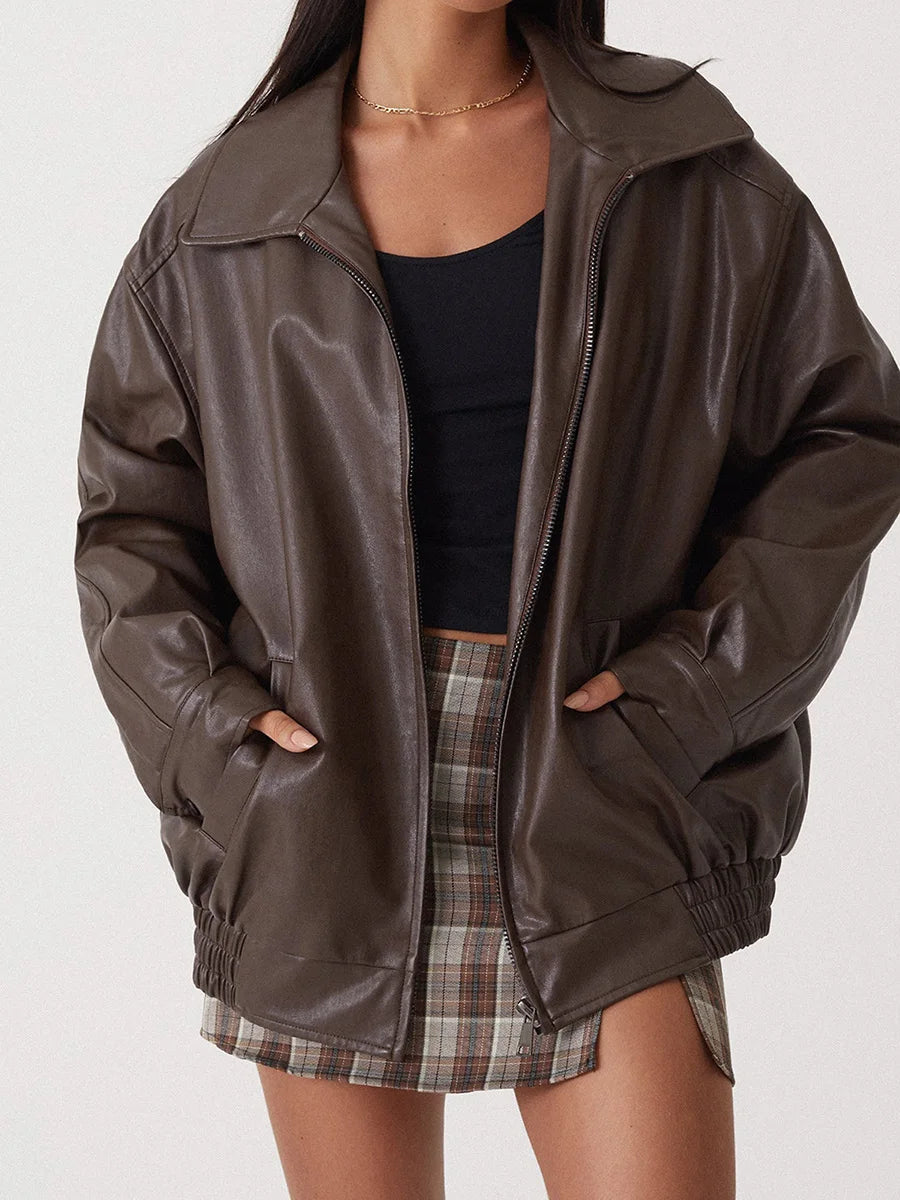 EB | Zip-Up Bikerjacke - Oversized Passform mit gerafftem Saum