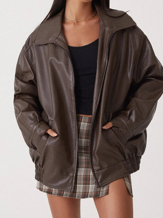 EB | Zip-Up Bikerjacke - Oversized Passform mit gerafftem Saum
