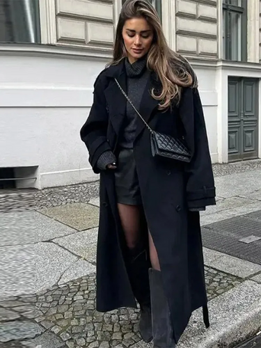 EB | Damenmantel Jacke mit Langer Passform und Doppelten Knöpfen