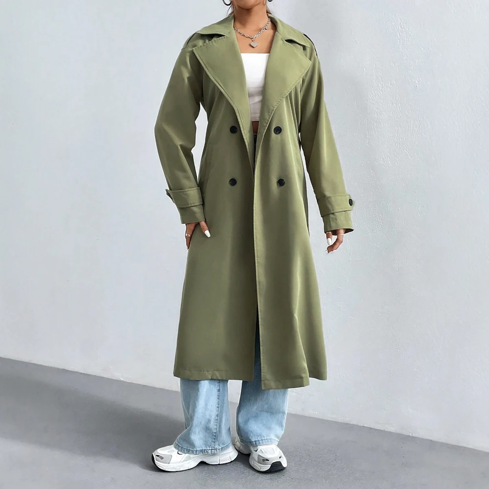 EB | Langer Trenchcoat mit Doppelter Reihe Knöpfe