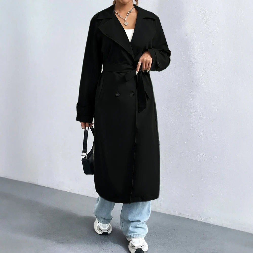 EB | Langer Trenchcoat mit Doppelter Reihe Knöpfe