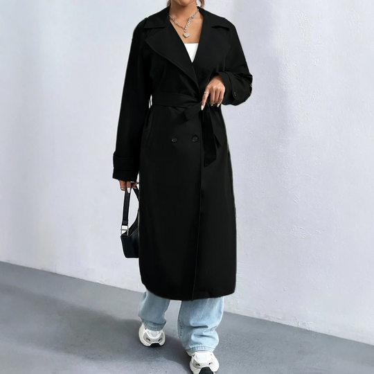 EB | Langer Trenchcoat mit Doppelter Reihe Knöpfe