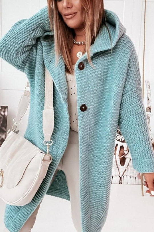 EB | Strickjacke Grobstrick Kapuze Lang Knopfverschluss