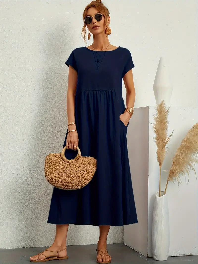 EB | Raffinierte Leinen Sommerkleid mit Praktischen Taschen