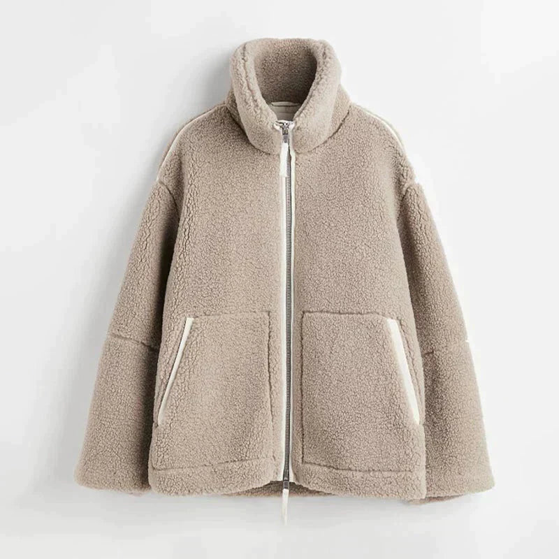 EB | Teddy-Mantel - Weicher Schaffell-Look - Oversized Passform - Hoher Kragen - Reißverschlussverschluss