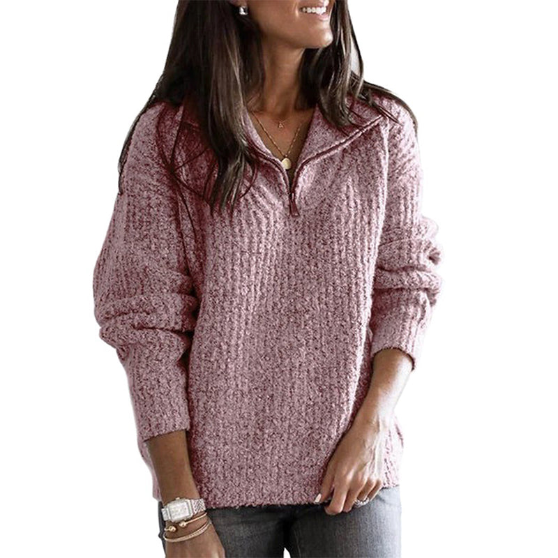 EB | Pullover - Damen Herbst Halbzipper Texturiertes Strick-Pullover