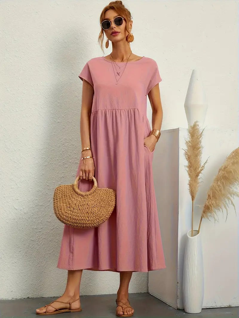 EB | Raffinierte Leinen Sommerkleid mit Praktischen Taschen