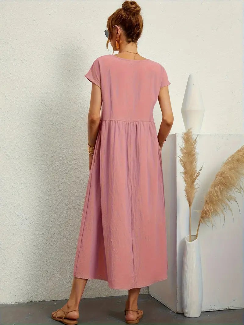 EB | Raffinierte Leinen Sommerkleid mit Praktischen Taschen