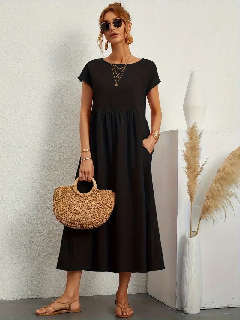 EB | Raffinierte Leinen Sommerkleid mit Praktischen Taschen
