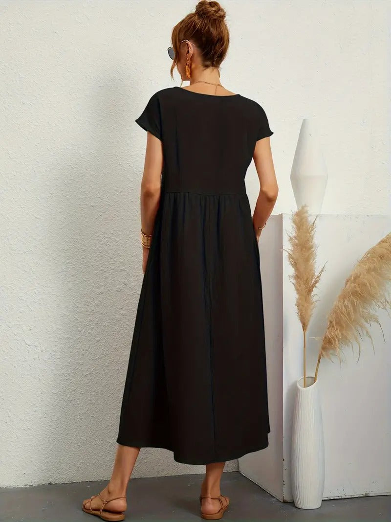 EB | Raffinierte Leinen Sommerkleid mit Praktischen Taschen