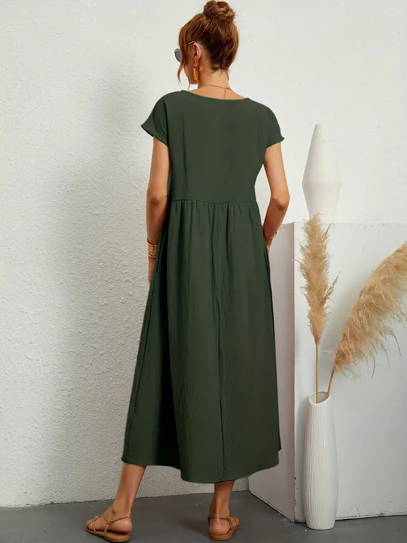 EB | Raffinierte Leinen Sommerkleid mit Praktischen Taschen