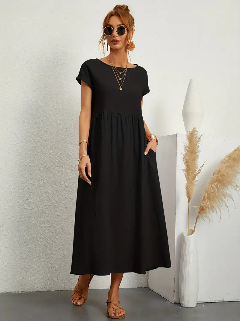 EB | Raffinierte Leinen Sommerkleid mit Praktischen Taschen